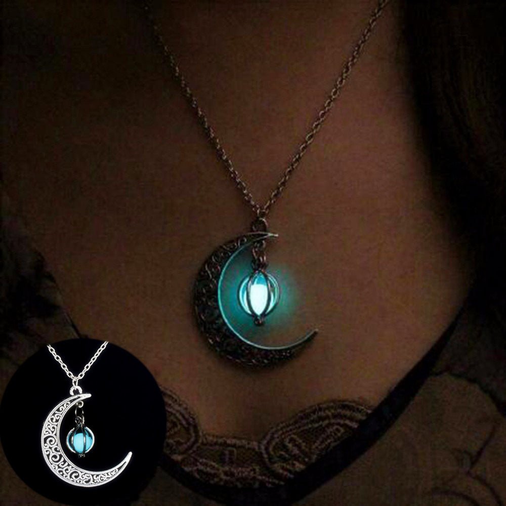 Fashion Moon Natural Glowing Stone Healing Necklace Women Gift Charm Luminous Pendant Necklace Jewelry - Sherryi
