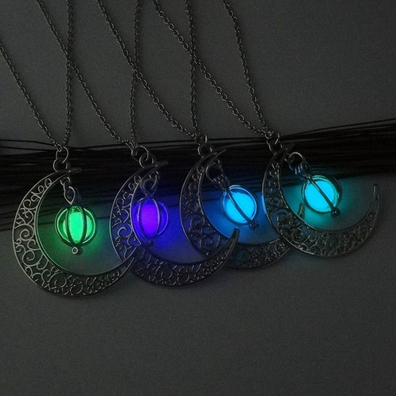 Fashion Moon Natural Glowing Stone Healing Necklace Women Gift Charm Luminous Pendant Necklace Jewelry - Sherryi