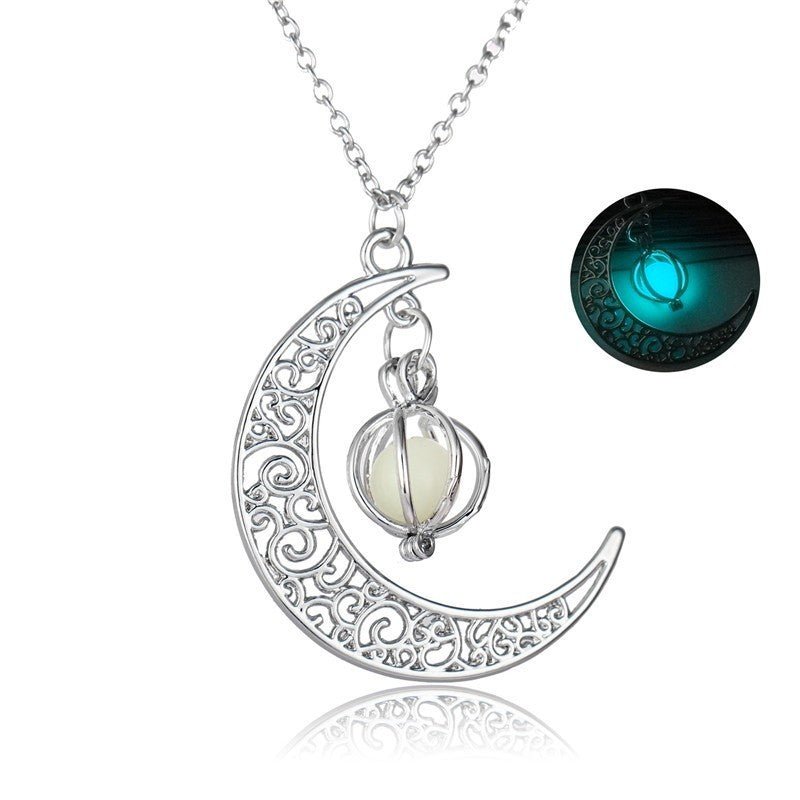 Fashion Moon Natural Glowing Stone Healing Necklace Women Gift Charm Luminous Pendant Necklace Jewelry - Sherryi