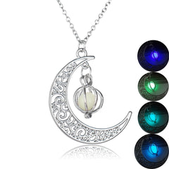 Fashion Moon Natural Glowing Stone Healing Necklace Women Gift Charm Luminous Pendant Necklace Jewelry - Sherryi