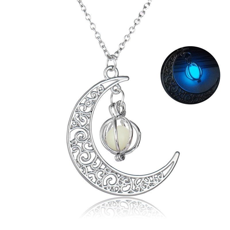Fashion Moon Natural Glowing Stone Healing Necklace Women Gift Charm Luminous Pendant Necklace Jewelry - Sherryi