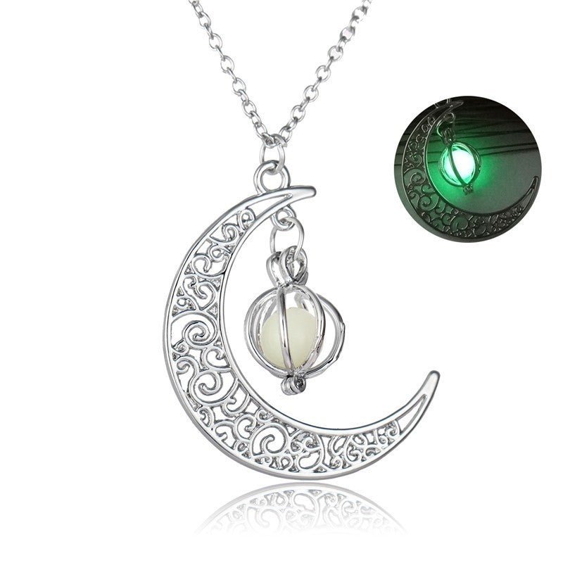 Fashion Moon Natural Glowing Stone Healing Necklace Women Gift Charm Luminous Pendant Necklace Jewelry - Sherryi