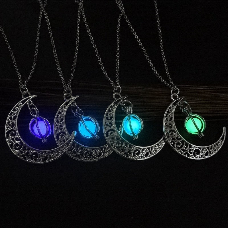 Fashion Moon Natural Glowing Stone Healing Necklace Women Gift Charm Luminous Pendant Necklace Jewelry - Sherryi