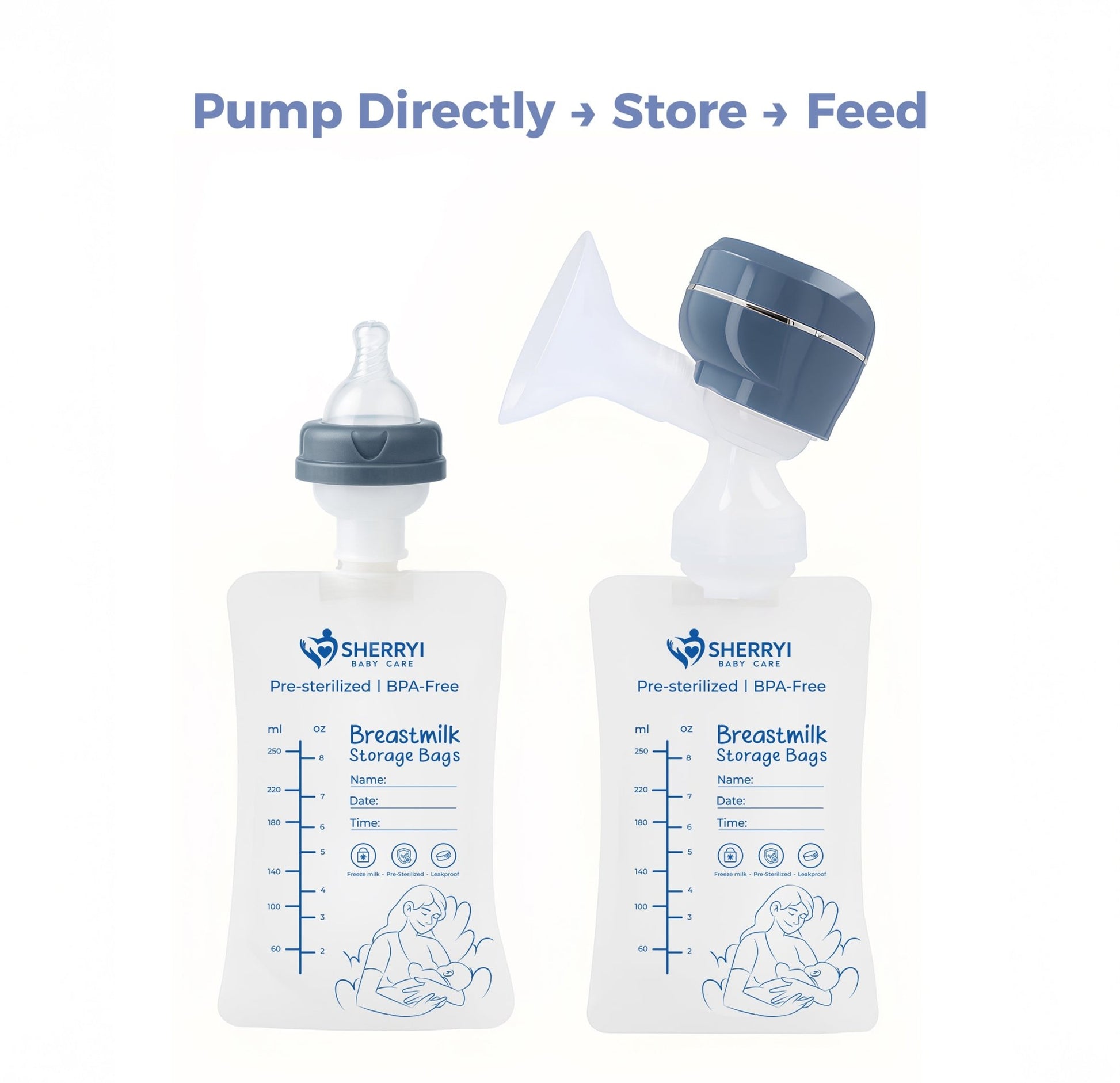 Sherryi Breast milk storage Bags with Adapter - SherryiSherryi Breast milk storage Bags with AdapterSherryiSherryi